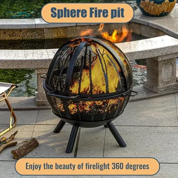 35 Inch Wood Burning Fire Pit with BBQ Grill, Heavy Duty Fire Pits Ball for Outside with Spark Screen & Removable Ash Pan, Outdo 2