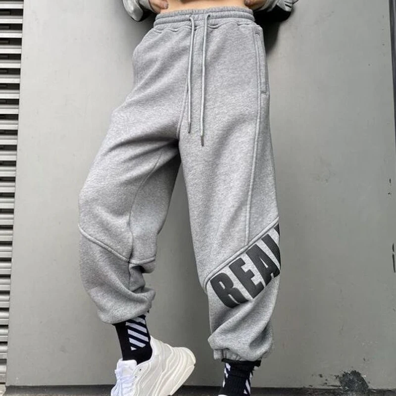 Spring Autumn New Letter Printing Sweatpants Women High Street Pocket Ankle Length Trousers High Waist All-match Female Clothing