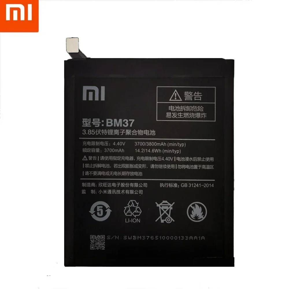 100% Orginal Xiao mi BM37 3800mAh Battery For Xiaomi 5S Plus Mi5S Plus High Quality Phone Replacement Batteries+Tools