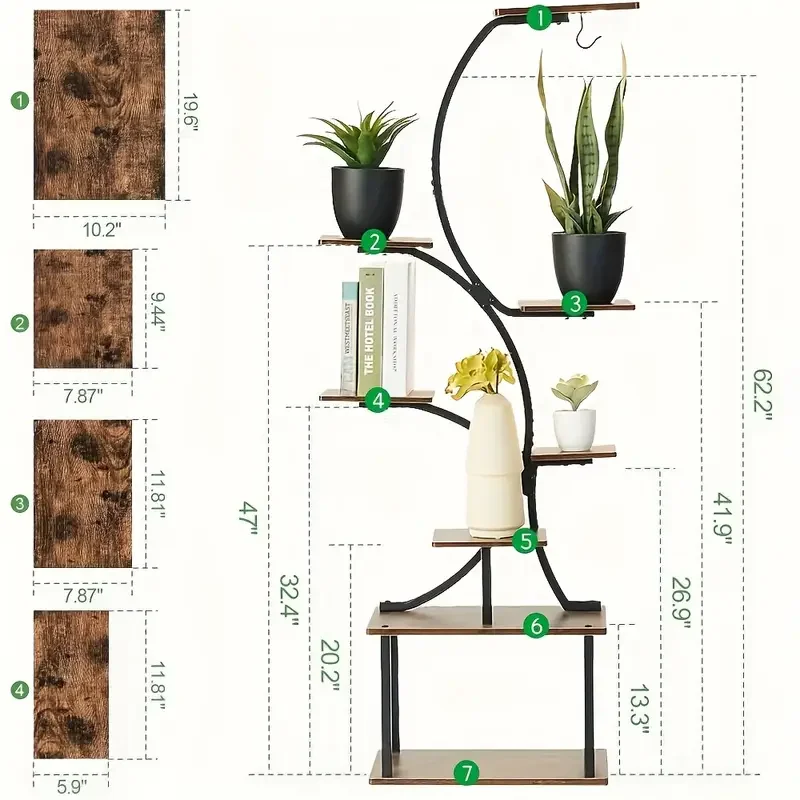 Indoor Plant Stand Premium 8-Tier Multi-Functional Grow Light Rack — Irregular Display for Patio Living Room Bedroom Gift