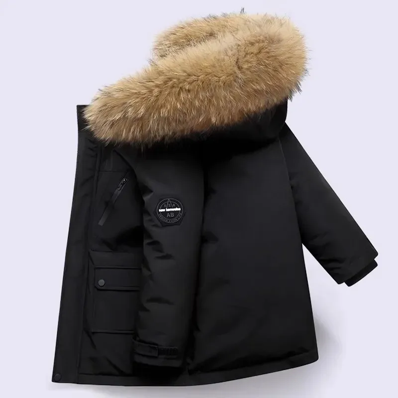 4-12Y Boys Velvet Thick Jackets Winter -30℃ Children's Parka Warm Cotton-Padded Outerwear Big Kids Thickening Coat Clothes