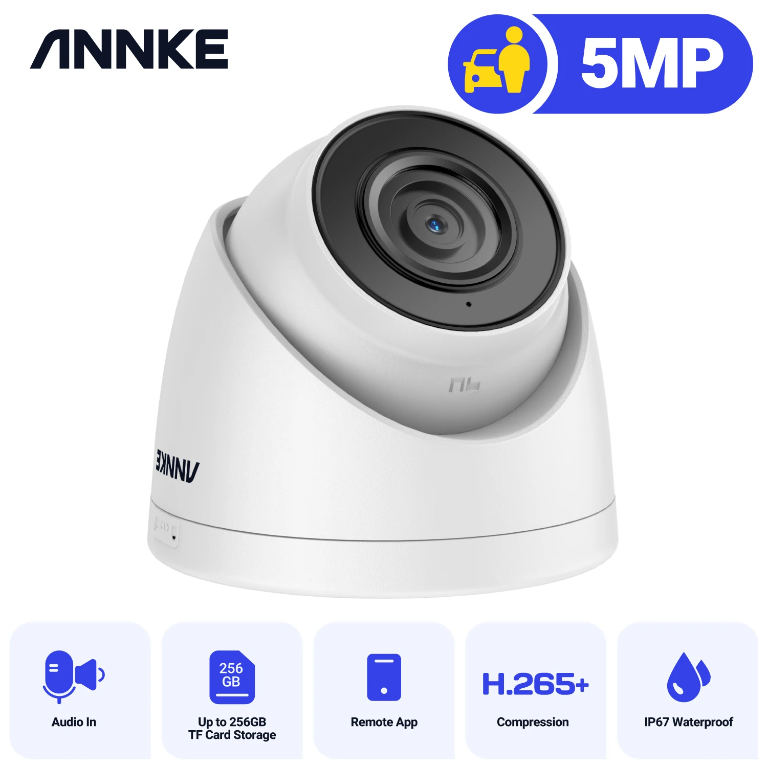 

ANNKE 1PC Ultra HD 5MP POE Camera Outdoor Indoor Weatherproof Security Network Dome EXIR Night Vision Email Alert PoE Camera