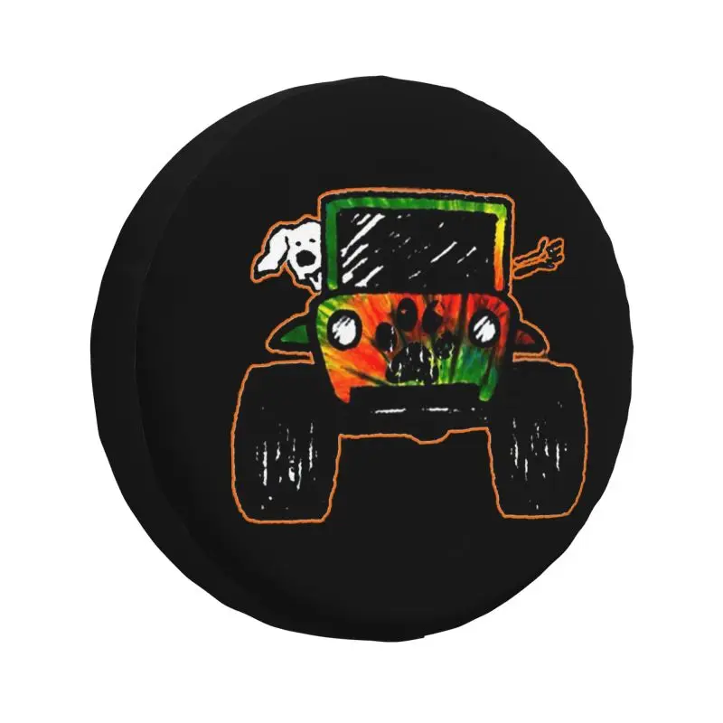 

Custom Tie Dye Adventure Dog Paw Print Spare Tire Cover for Jeep Toyota Mitsubishi 4WD 4x4 Trailer Car Wheel Protector