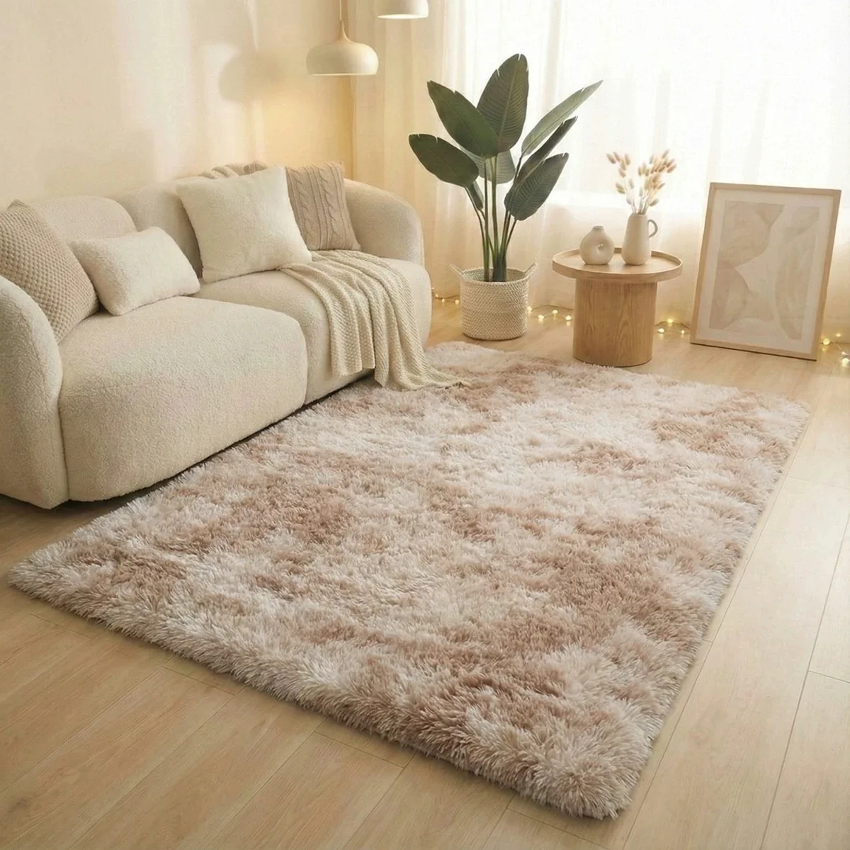 Luxurious Grey Tie-Dye Shaggy Fluffy Rug - Ultra Soft Non-Slip Plush Carpet