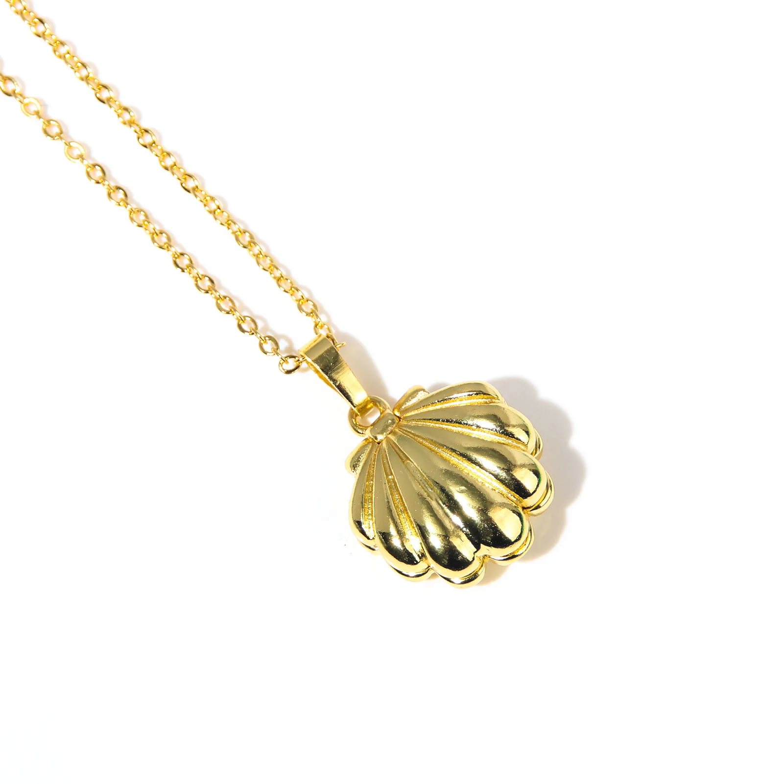 Goldfarbe Cartoon Perlens chale Charms fächerförmige Halskette für Frauen Mädchen Schlüsselbein Kette offen schließen Anhänger DIY Schmuck Zubehör – Detail 9