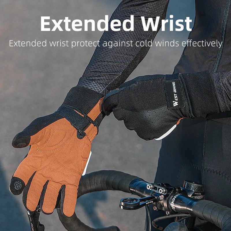 WEST BIKING Winter Long Finger Cycling Gloves Non-slip Shock-absorbing Touch Screen Warm Glove Outdoor Sport MTB Road Bike Glove