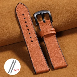 Premium Leather Silicone Hybrid Watch Band - Soft, Waterproof, Quick Release Strap - 22mm (Light Brown - Black)