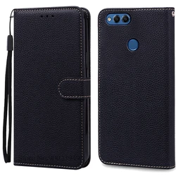 Leather Flip Wallet Case for Honor 7X (2018) (Black)
