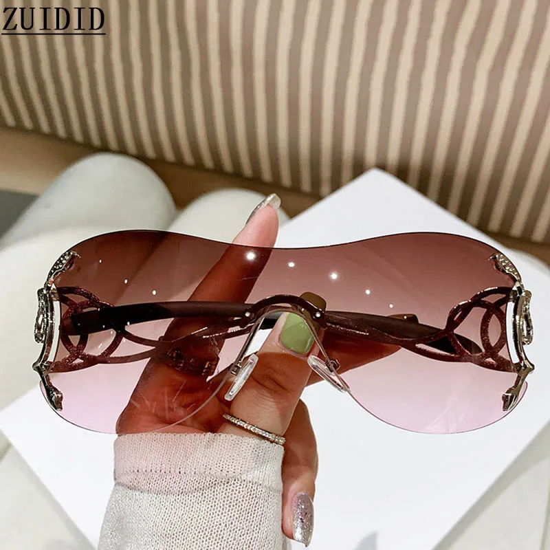 

New In 2024 Rimless Sunglasses Women Trendy One-Pieces Fashion Glasses Luxury Vintage Lentes De Sol Mujer Lunette Soleil Femme