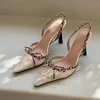 Women's High Heel Sandals Leopard Print Lace Pointed Toe Bow Heels Women Sexy Dress Designer Style Summer Zapatillas De Mujer 3