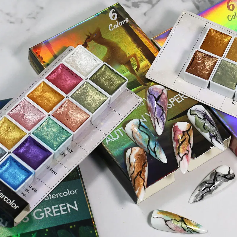 Nail Solid Pigment Watercolor Metallic Paint Draw Chrome Powder Flowers Decor Blooming Shimmer Auroras Glam Glitter Nail Art