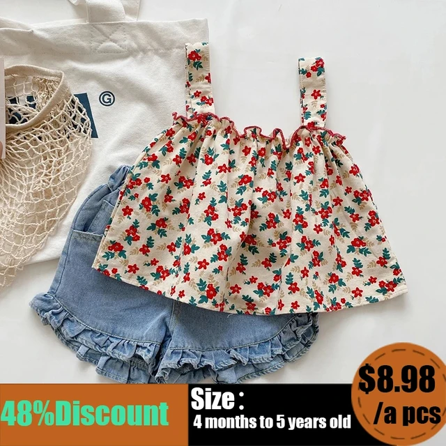 Ensemble de tenues d'été pour filles, vêtements décontractés pour enfants, jupe à bretelles fragmentées + short, vêtements pour bébés filles 1