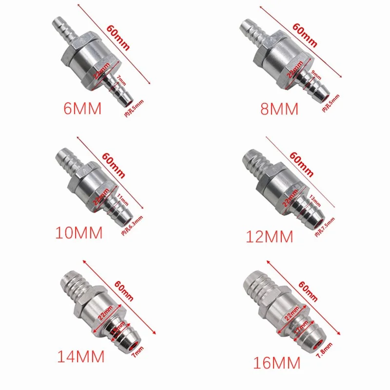 Check Valve Check Valve Aluminum Alloy Fuel One Way For Cars and Ships Suitable for Carburetor 6/8/10/12/14/16MM