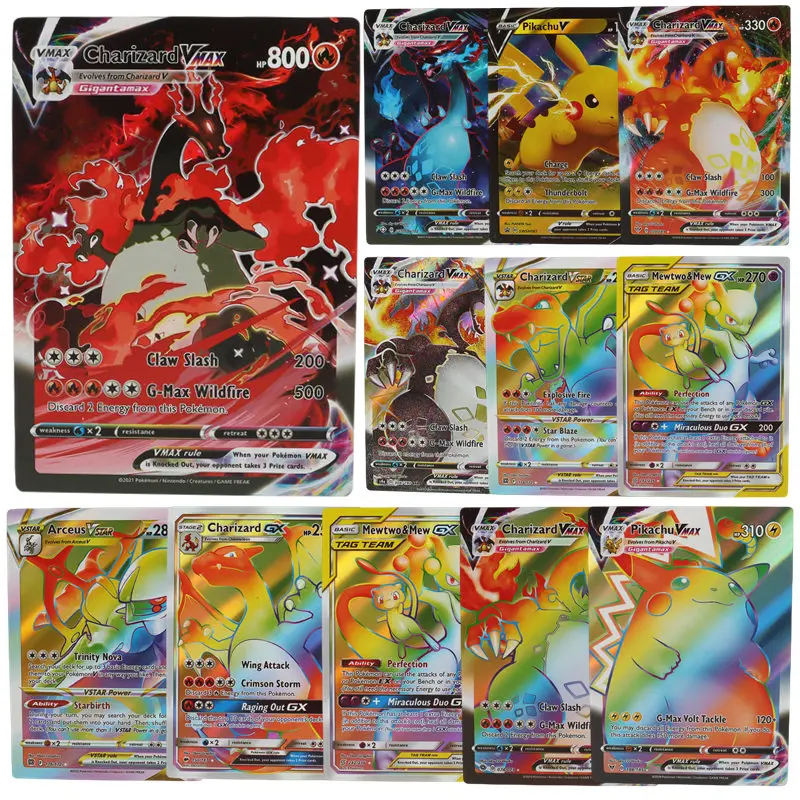 DIY Silvery Pokemon cards 55Pcs/Box English version Pikachu Charizard Vmax  Vstar Shiny Card Birthday gift for children - AliExpress