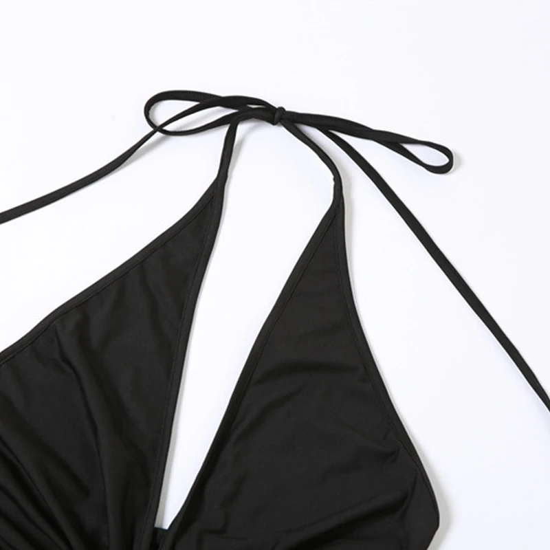 Vestido halter Y2K para mujer, ropa de verano, color sólido, sin mangas, espalda descubierta, dobladillo con volantes, vestido ajustado para salir y fiesta.