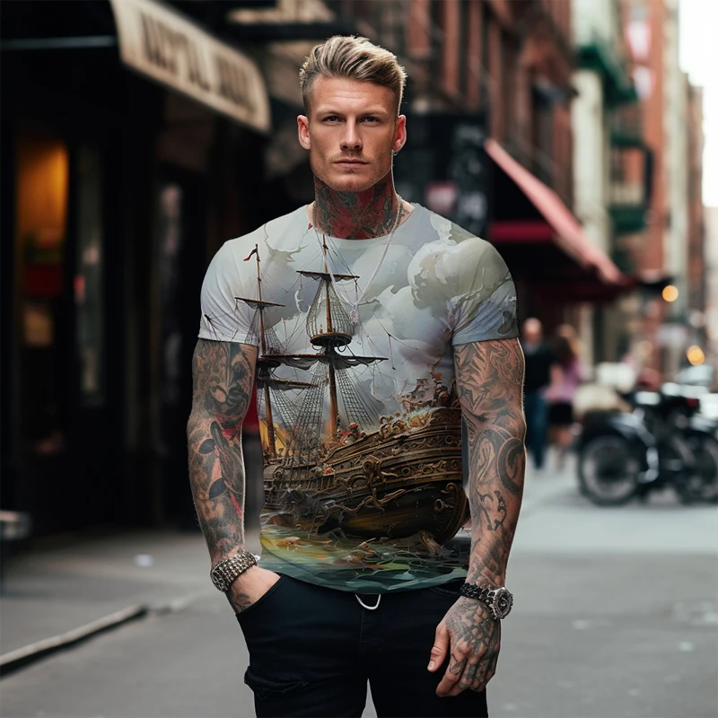 

Футболка мужская Свободная с круглым вырезом и коротким рукавом, модный базовый топ с 3D-принтом, для спорта на открытом воздухе и отдыха, на лето