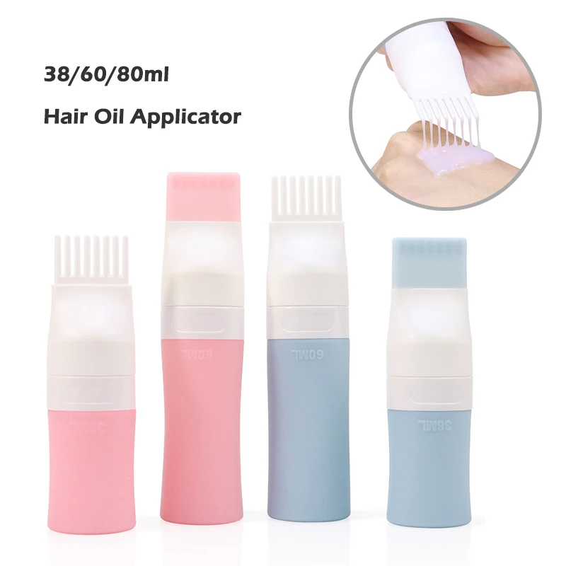 

38/60/80ml Hair Oil Applicator Bottle With Comb Empty Refillable Bottle Squeeze Tube Travel Size Shampoo Shower Gel Container