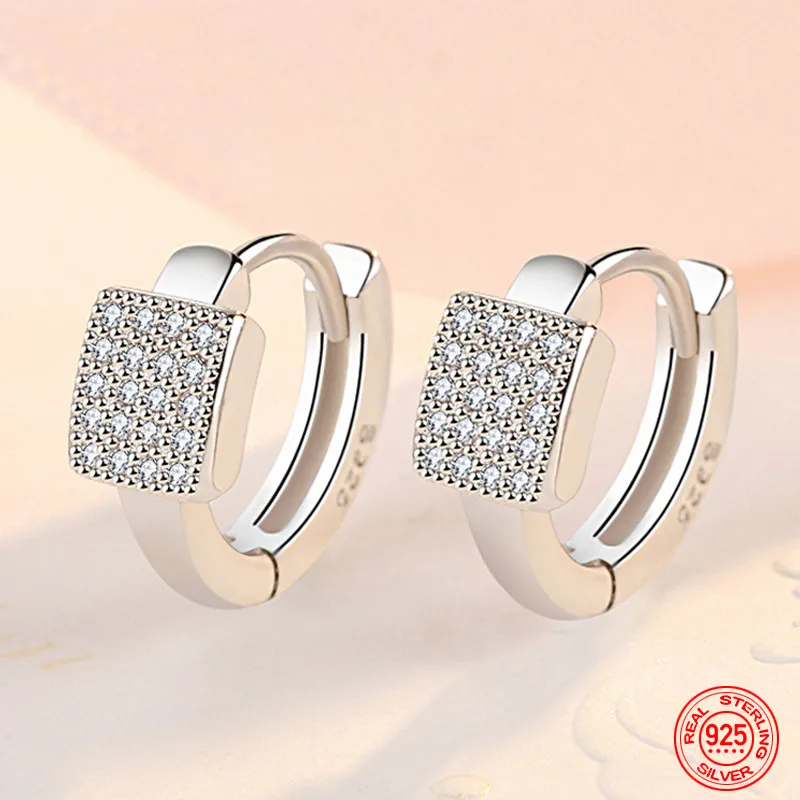 

New Arrival 925 Sterling Silver Square Zircon Hoop Earrings For Women Fashion Wedding Jewelry Accessories
