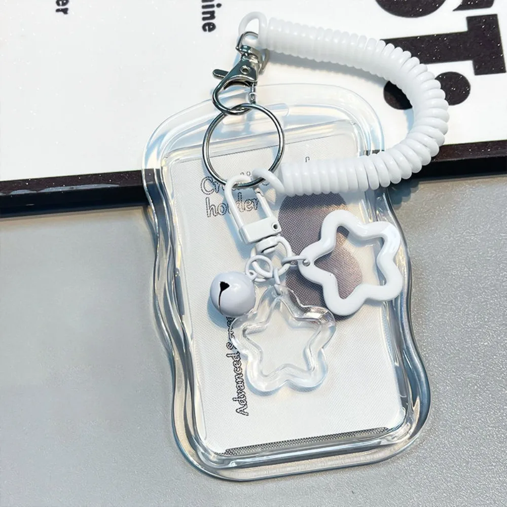 Soft Silicone Kpop Photocard Holder With Star Keychain Sliding Cover ID Cards Protective Case Spring Rope Photo Display Holder