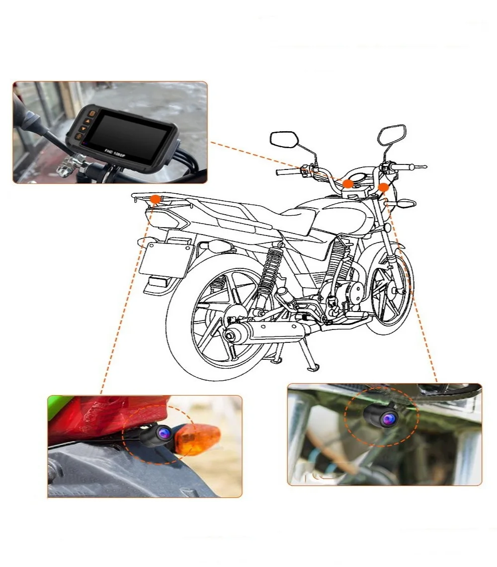 3 Inch Motorcycle Camera DVR Waterproof Motorcycle Dashcam Front & Rear Camera Video Recorder Black Night Vision Box