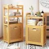 Bamboo Laundry Basket Wooden Storage Hamper With Tilt Out Basket 3/4 Tier Bathroom Rack Multi-function Laundry Hamper with Shelf 2