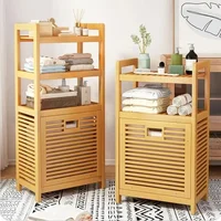Bamboo Laundry Basket Wooden Storage Hamper With Tilt Out Basket 3/4 Tier Bathroom Rack Multi-function Laundry Hamper with Shelf 2