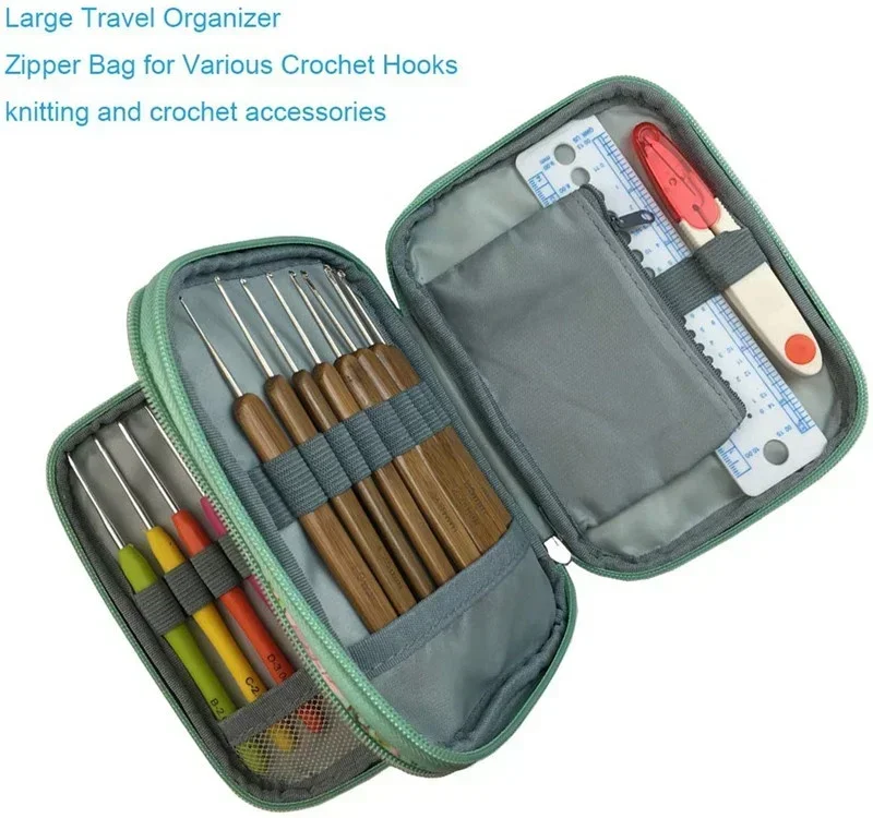 Crochet Hook Case Organizer with Zipper for Knitting Accessories storage bag,tool holder