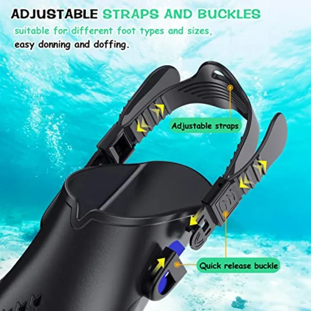 Snorkeling Gear for Adult: Black-Blue Mask, Fins, Snorkel Set Combo Lightweight, Anti-Fog, Comfort Fit Ideal for Swimming or Di