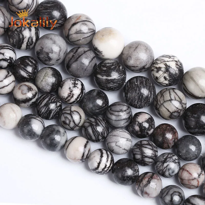 

Natural Stone Black Network Zebra Stripes Jaspers Beads Round Loose Beads For Jewelry Making Bracelet Necklace 4 6 8 10 12mm 15"