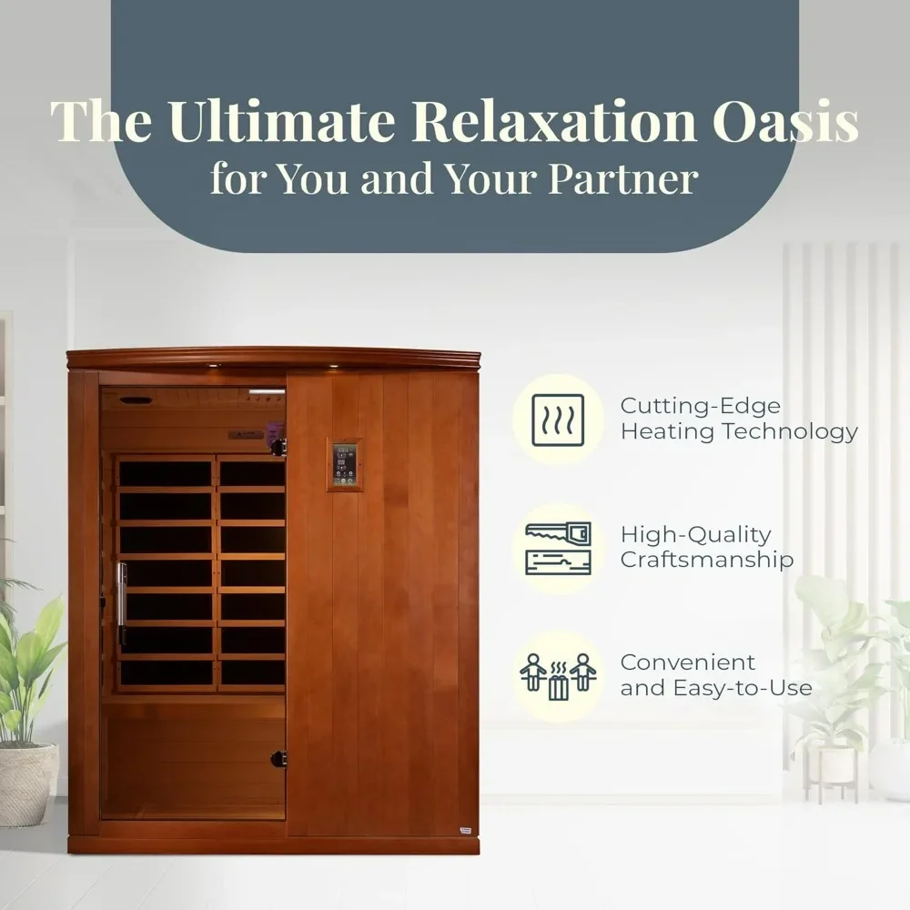 Saunas, 3 Person Capacity Ultra Low EMF Infrared Therapy Home Sauna Box with Bluetooth, Roof Vent, and LED Control Panel 2