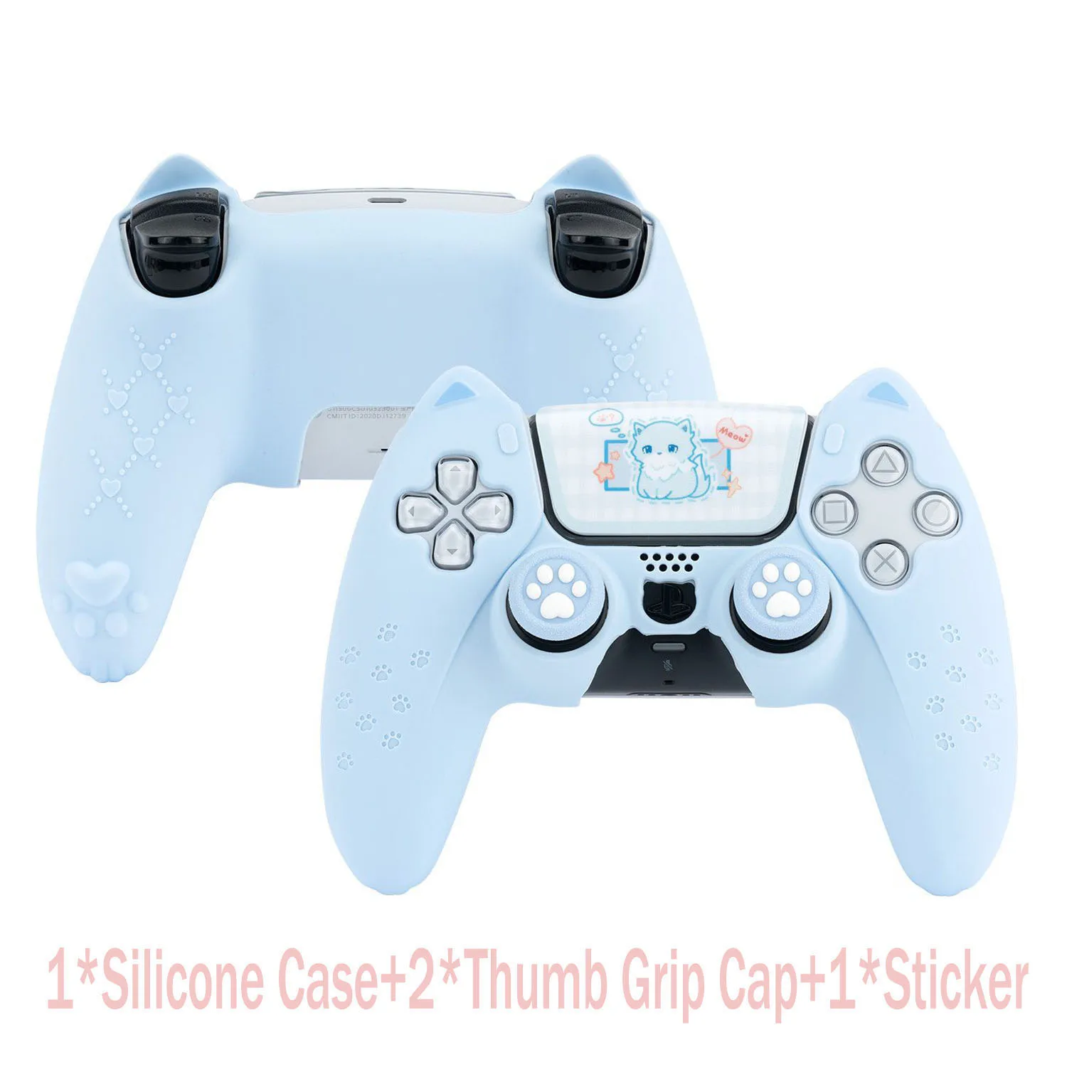 Pink Cat Paw Silicone Protective Case for PS5 Controller with Thumb Grip Cap