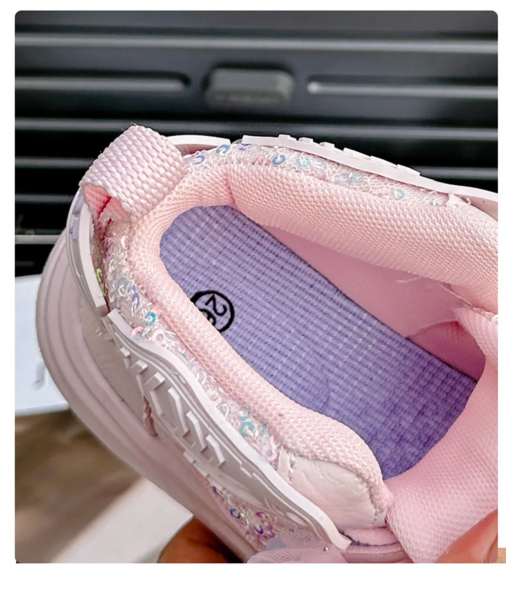 Korean Style Princess Shoes For Girls Rhinestone Sequins Bling Children's Sport Shoes Soft-soled Sneakers For Kids Fashion Shoes 4
