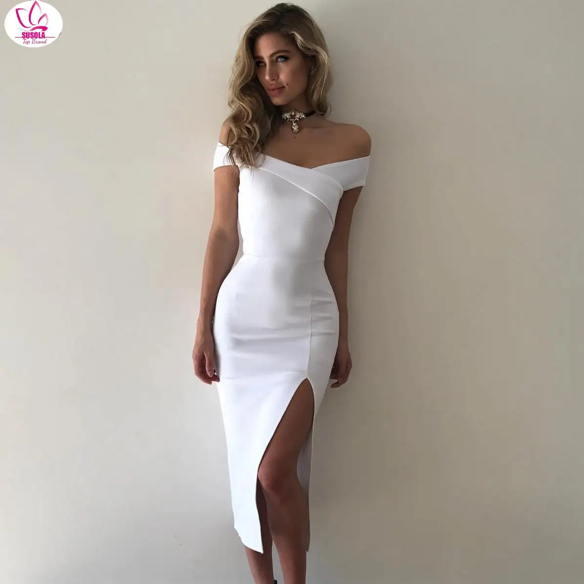 

SUSOLA Summer Spring New Sexy Women Strapless Side Split Dress Woman Party Elegant Sleeveless Bodycon Vestidos Clubwear Clothes