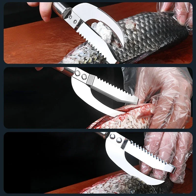 

3 In 1 Stainless Steel Fish Scaler Knife Cut/Scrape/Dig Maw Knife Scale Scraper Sawtooth Peelers Seafood Tools