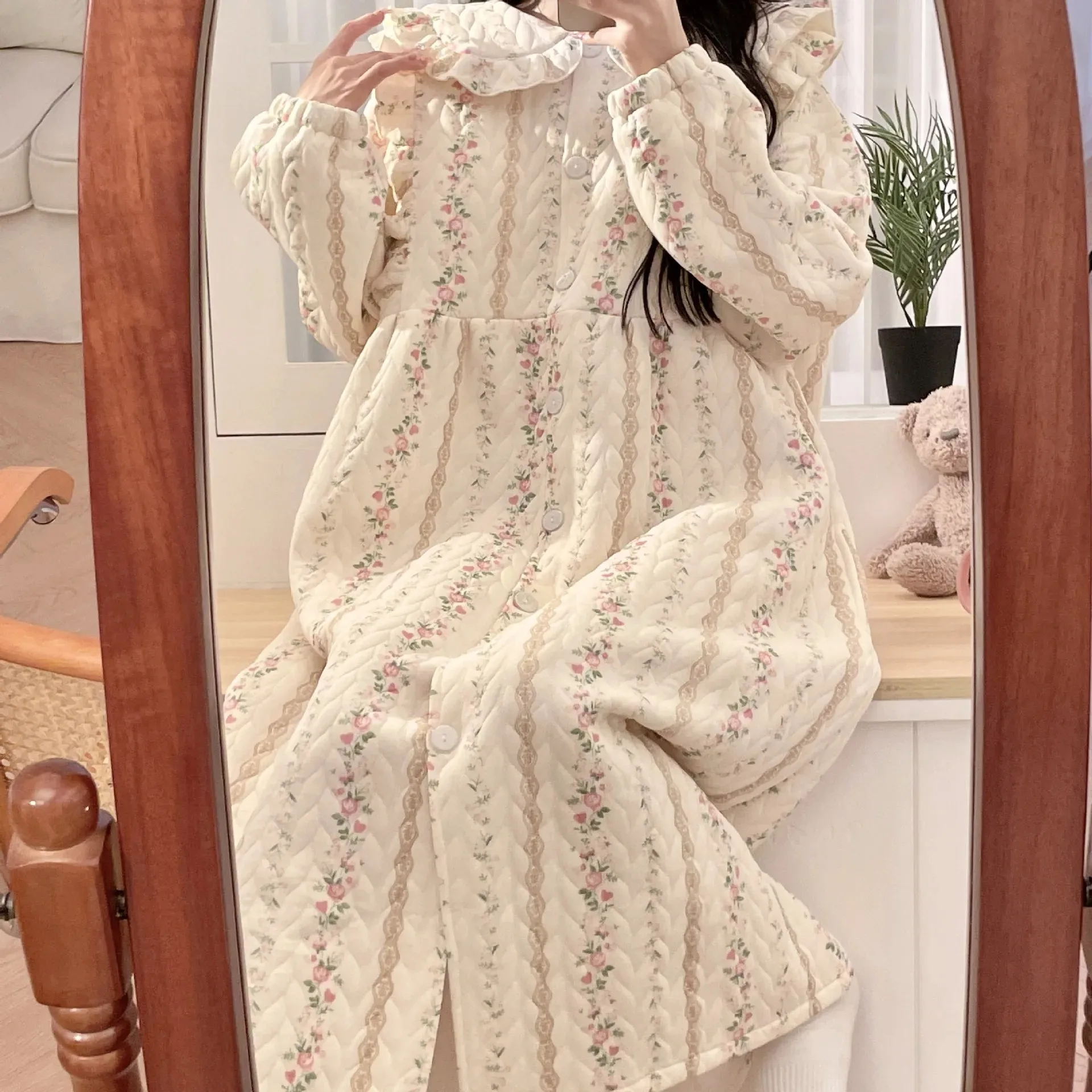 Maternity Dresses Thick Cotton Air Conditioning Spring Autumn Postpartum Nursing Dress Doll Neck Maternity Clothes Outerwear