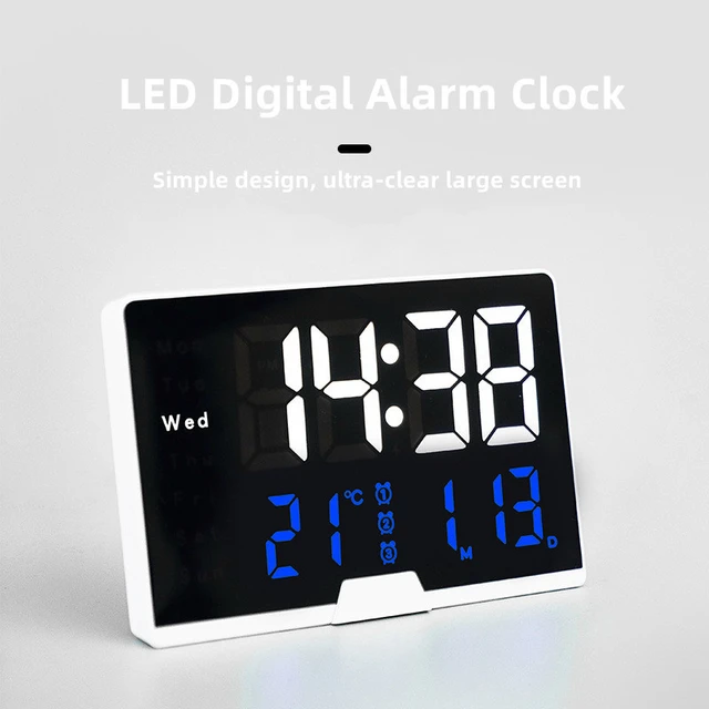 Reloj de mesa Digital LED con Control de voz, reloj despertador con  teperatura, despertador, hora nocturna, 12/24H - AliExpress