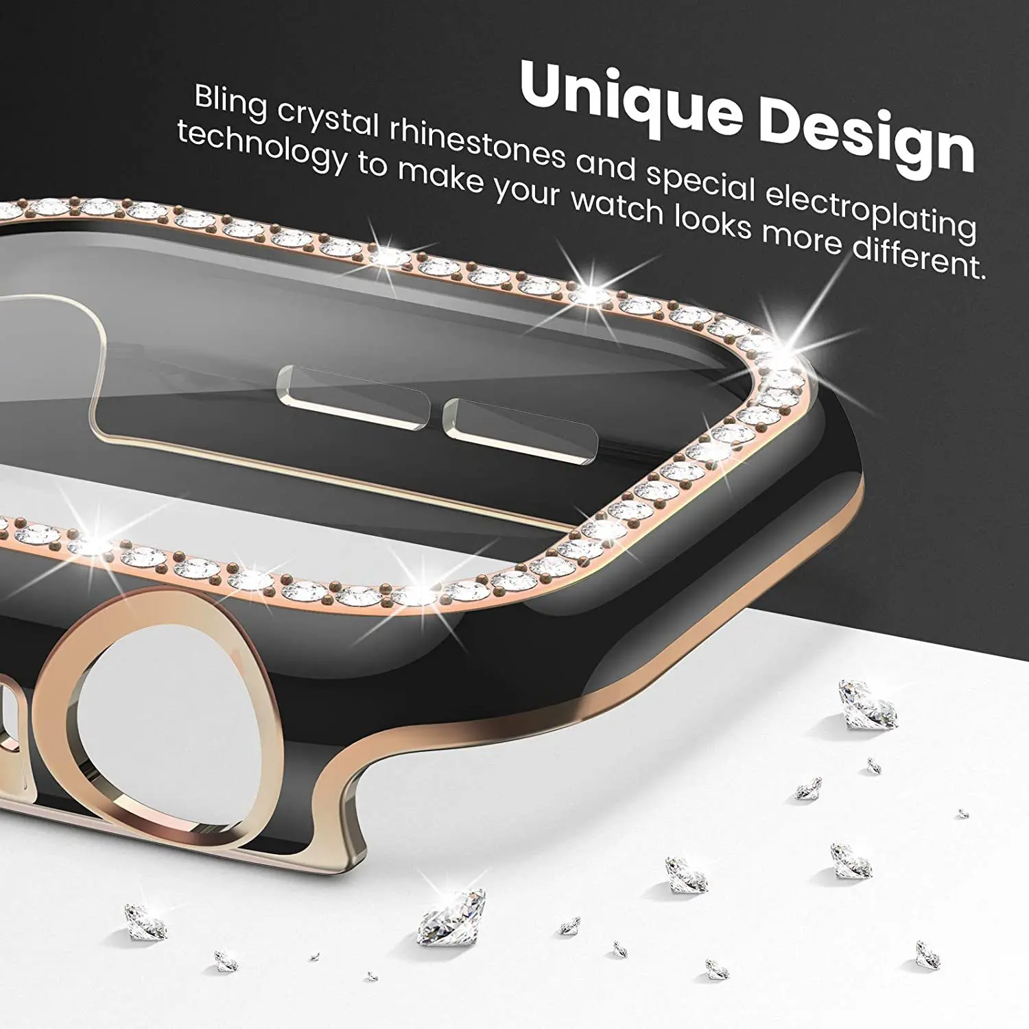 Luxury Bling Glass & Diamond Bumper Watch Cover with Screen Protector
