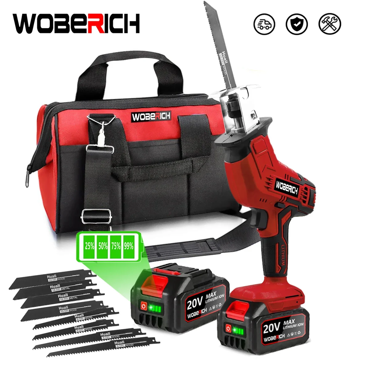WOBERICH cordless reciprocating saw adjustable speed cutting electric saw wood metal PVC pipe cutting Makita WOBERICH 18V battery