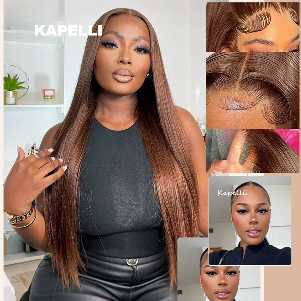 #4 Brown Bundles with Closure Human Hair 4x4 13x4 Straight Bundles and Frontal Brazilian Remy 3/4 Tissage Weave Hair Extensions 5