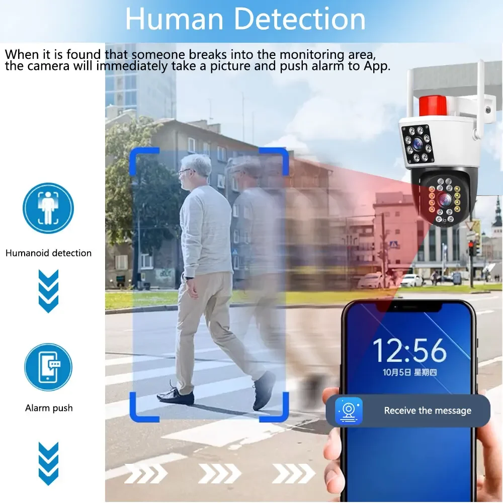 4K 8MP Security Protection Dual Lens WIFI IP Camera Video Surveillance Outdoor PTZ Color Night Vision AI Auto Tracking eseecloud 5
