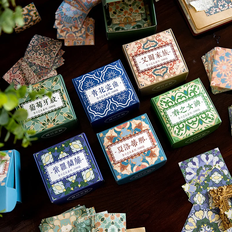 

40Pcs Box-Packed Stickers Square-Inch Beauty Series Retro Tile Creative Aesthetics Decorative Source Material Collage