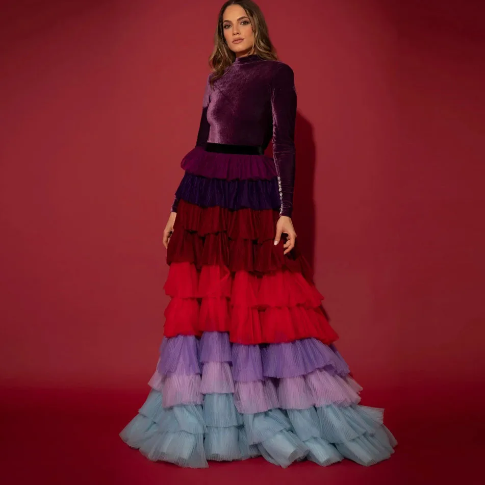 

Candy Rainbow Tiered Tulle Women Skirt 2023 New Arrival Layered Mixed Colors Long Prom Skirt Custom Made Any Color Size faldas