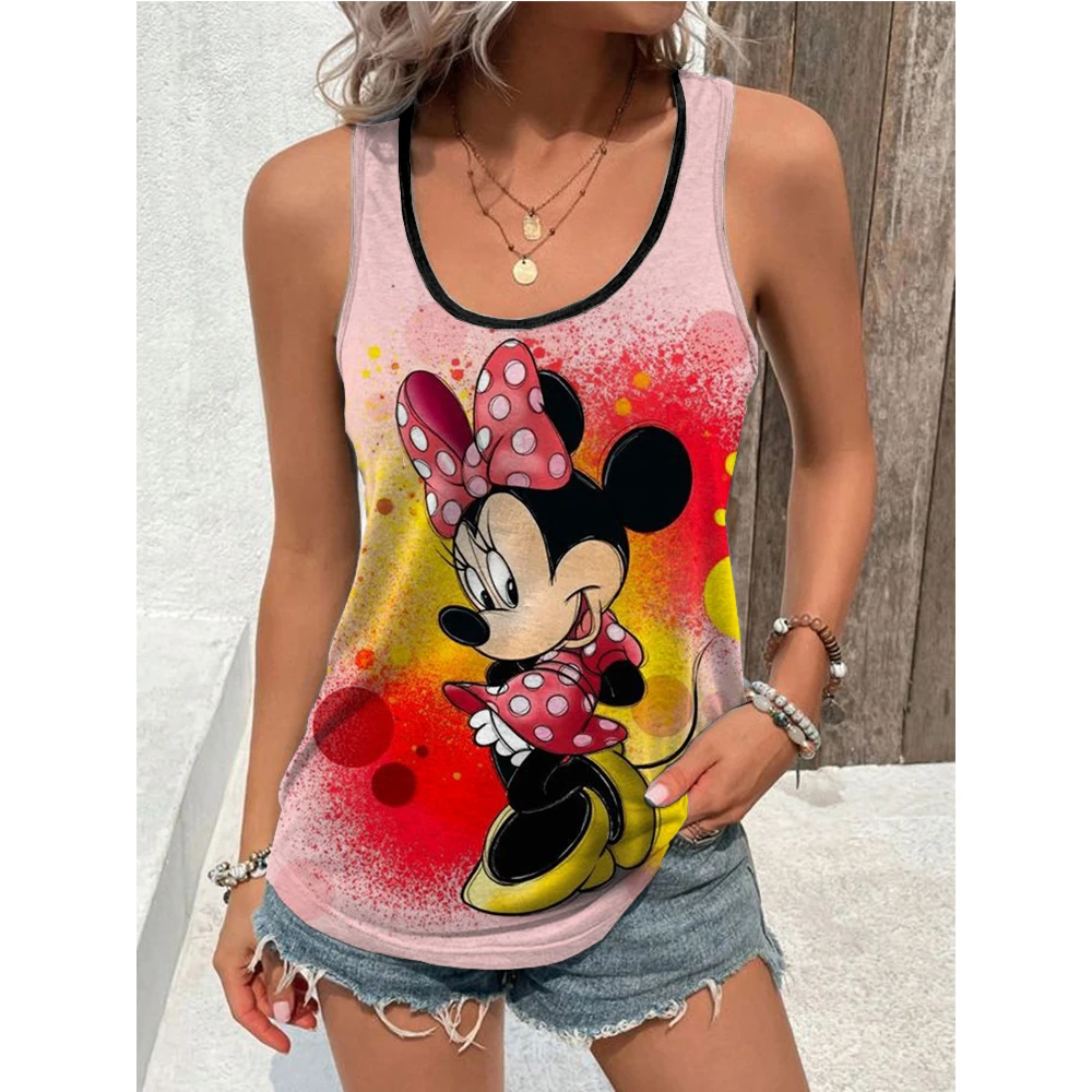 Women Tank Top Tees Disney Minnie Mouse Summer Sleeveless Outfit Cartoon Streetwear