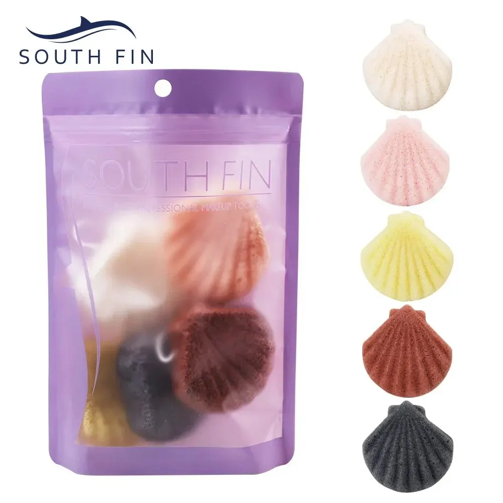 South Fin 식물 기반 곤약 스폰지 페이셜 클렌징 퍼프 세트, 얼굴 세척용 분해 가능한 코튼 패드 5 개