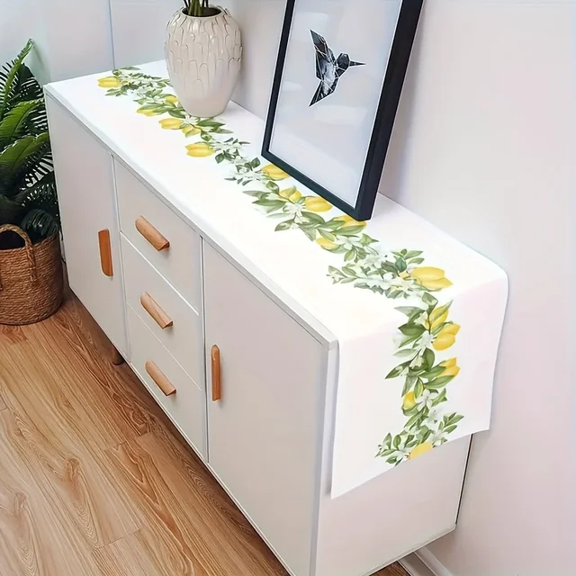 Spring Theme Lemon Pattern Linen Table Runner Home Party Decor Seasonal Summer Kitchen Dining Table Runners Dining Table Decor 3