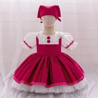 2PCS Hot Pink Masha And Bear Party Dress Kids Flower Fluffy Birthday Clothes Princess Gown For Girl Baby Bow Fashion Dresses