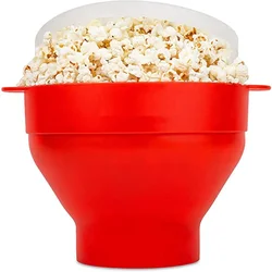 Microwave Silicone Popcorn Maker - Collapsible, Food - Grade Popcorn Bowl with Lid (Red)
