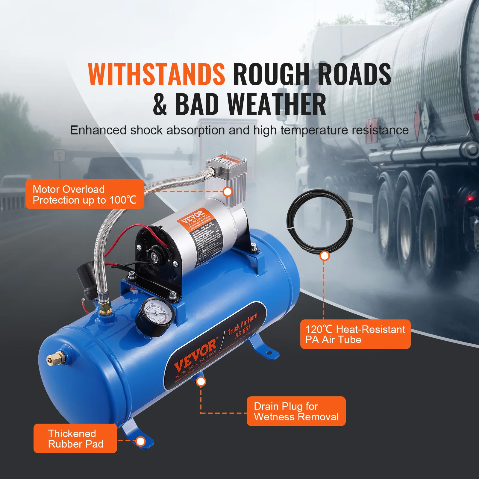 Portable Air Compressor 12V Air Compressor Tank 1.6 Gallon/6 L 120 psi Onboard Air Compressor System for Train Horns Inflating Tires