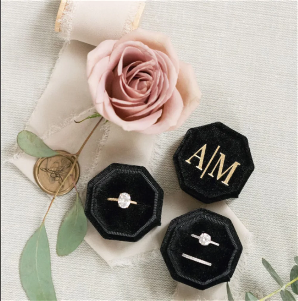 

Octagon Velvet Ring Box | Custom Wedding Ring Box | Engagement Ring Box | Double Slot | Single Slot | Modern Ring Box | Custom R