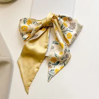 Yellow pastel color multifunctional decoration small silk scarf, women's French hair collar scarf bag accessories - Image 3